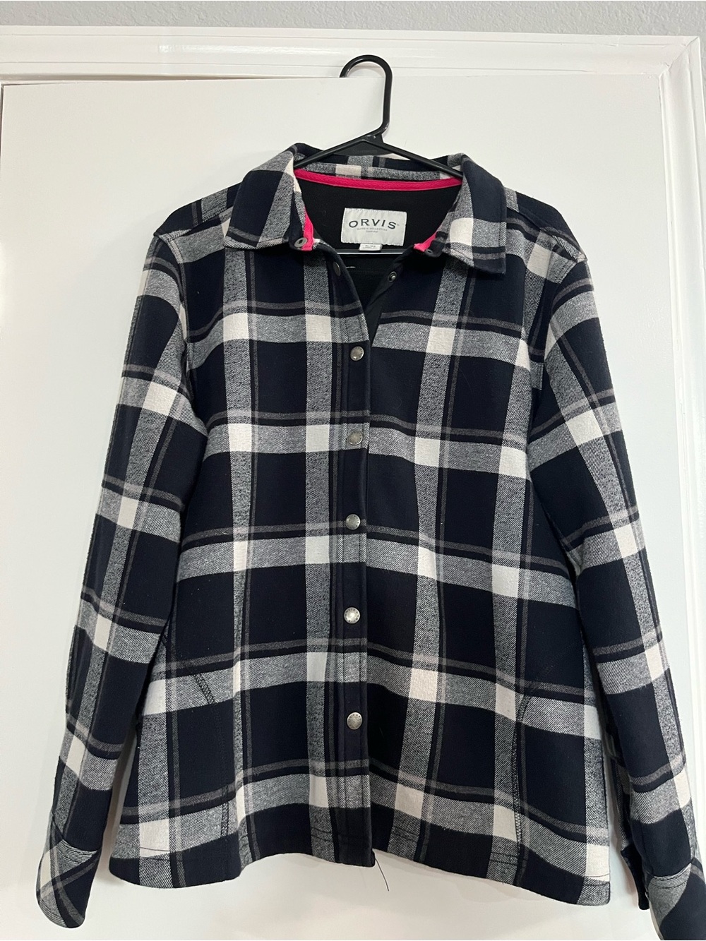 Orvis Classic Collection Flannel Shacket Women's XL Black White Plaid Shirt Jack